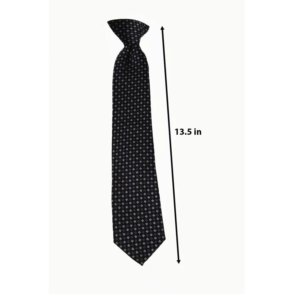 Chaps Boys Clip On Necktie Black Geometric Purple White Pattern 13.5 Inch Length